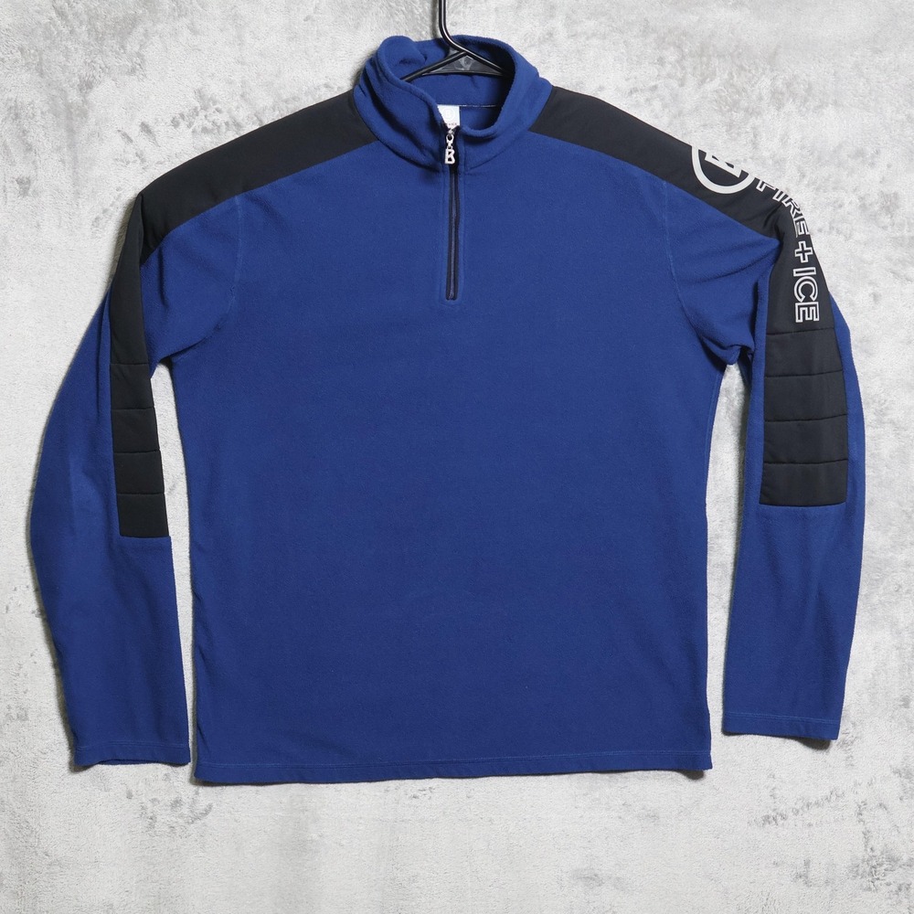 Bogner Sweater Mens Medium Blue Black Fire Ice 1/4 Zip Pullover Mock Neck Fleece